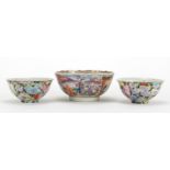 Three Chinese porcelain bowls including a pair hand painted with Thousand Flowers, the largest