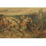 Frederick Weekes - Fleeing the Scene, signed watercolour, inscribed label verso, mounted and framed,