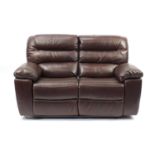 Brown leather electric reclining two seater settee, 155cm wide : For Further Condition Reports and