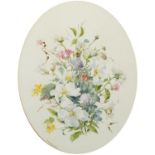 Dapne Gladstone - Early summer, oval watercolour, At The Mall Galleries inscribed label verso,