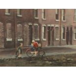 Marc Grimshaw - Children playing in the street, pastel, mounted and framed, 48cm x 36.5cm : For