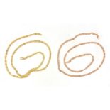 Two 9ct gold flattened link necklaces, each 44cm in length, approximate weight 5.6g : For Further