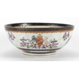 19th century Samson porcelain bowl, hand painted with an armorial crest and flowers, 25cm in