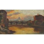 St Pauls Cathedral London at sunset, early 20th century oil on board, framed, 16cm x 9cm : For