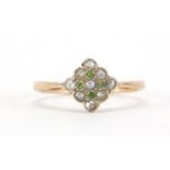 9ct gold seed pearl and peridot cluster ring, size M, approximate weight 1.6g : For Further