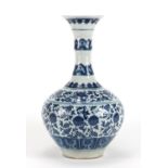 Chinese blue and white porcelain vase, decorated with flower heads amongst foliate scrolls, six