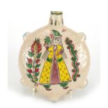 Turkish Kutahya pottery water flask, hand painted with figures, 14.5cm high : For Further