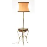 Brass and mahogany table/telescopic standard lamp with shade : For Further Condition Reports and