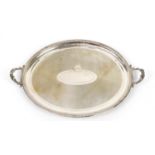 Good quality large silver plated tray with twin handles, 7cm wide : For Further Condition Reports