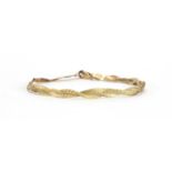 9ct gold flattened rope twist bracelet, 16cm in length, approximate weight 2.9g : For Further