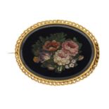 Victorian micro mosaic floral brooch with gold mount, impressed eagle head mark, 5cm wide,