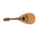 19th century Italian inlaid mandolin by D Brambilla, with paper label and case, 61cm in length : For