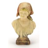 Goldscheider terracotta pottery bust of a young girl, incised marks to the reverse, numbered 2130 82