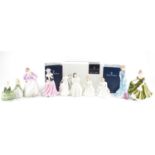 Eight Royal Doulton figurines and two others including Paige HN4767, the largest 22cm high : For