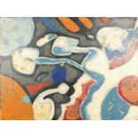 Abstract composition, oil on canvas, bearing a signature possibly J Brooks and inscription verso,