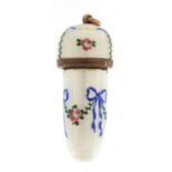 Silver and guilloche enamel acorn cheroot case, housing a telescopic cheroot, 3.7cm in length,