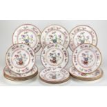 Royal Crown Derby teaware including soup bowls and dinner plates, each enamelled with flowers,