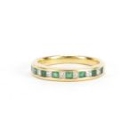18ct gold emerald and diamond half eternity ring, size M, approximate weight 3.6g : For Further