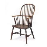 Antique oak and elm comback chair, the seat stamped JC, 96cm high : For Further Condition Reports
