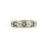 9ct gold blue stone and diamond half eternity ring, size M, approximate weight 2.2g : For Further