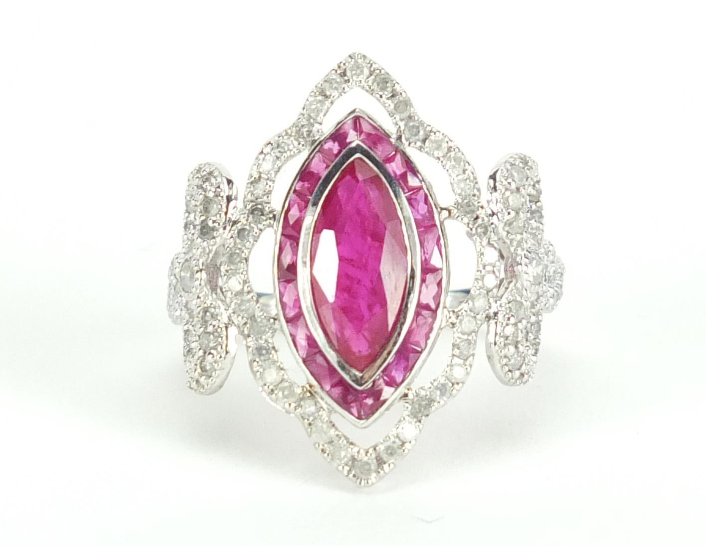 18ct white gold ruby and diamond ring, size L, approximate weight 3.7g : For Further Condition