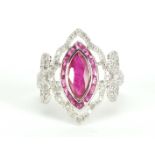 18ct white gold ruby and diamond ring, size L, approximate weight 3.7g : For Further Condition