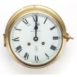 Schatz Royal Mariner brass ships bulk head clock, with eight day movement, 17cm in diameter : For