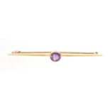 15ct gold amethyst bar brooch, 6cm in length, approximate weight 3.0g : For Further Condition