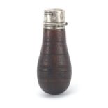 Miniature 19th century silver mounted treen powder flask, 7cm in length : For Further Condition