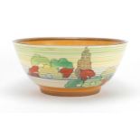 Clarice Cliff Bizarre pottery bowl, hand painted with flowers, 21cm in diameter : For Further