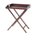 Mahogany butlers tray table with folding stand, 81cm H x 66cm W x 46cm D : For Further Condition