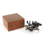 Henry Hughes & Son sextant, housed in a mahogany case, numbered 49624, 23cm wide : For Further