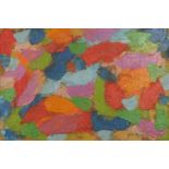 Abstract composition, oil on board, bearing a signature Gillian Ayres, mounted and framed, 54.5cm