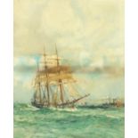Charles Edward Dickson - Sailing ship and steam tug at sea, watercolour, label verso, mounted and