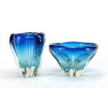 Two stylish blue and clear art glass vases, the largest 18cm high : For Further Condition Reports