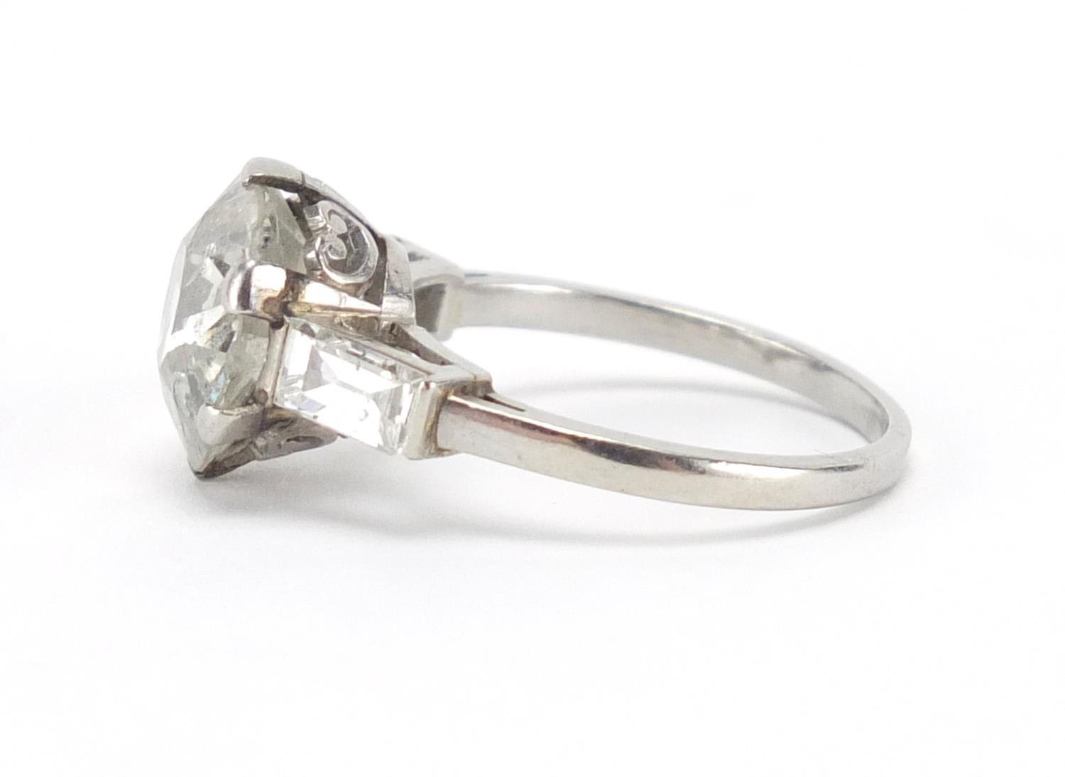 Platinum diamond solitaire ring (approximately 3.00ct) with diamond shoulders , approximate weight - Image 4 of 8