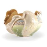 French Art Nouveau majolica pottery centre piece Choisy le roi, signed Saunier Graindorge, hand