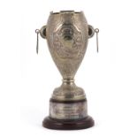 Indian silver twin handled trophy, engraved Eastbourne in Bloom, place of worship in memory of