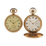 Gentleman's gold plated Waltham full hunter and open face pocket watches, both with subsidiary