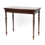 Inlaid mahogany folding card table with green insert, raised on fluted legs, 76cm H x 88cm W x