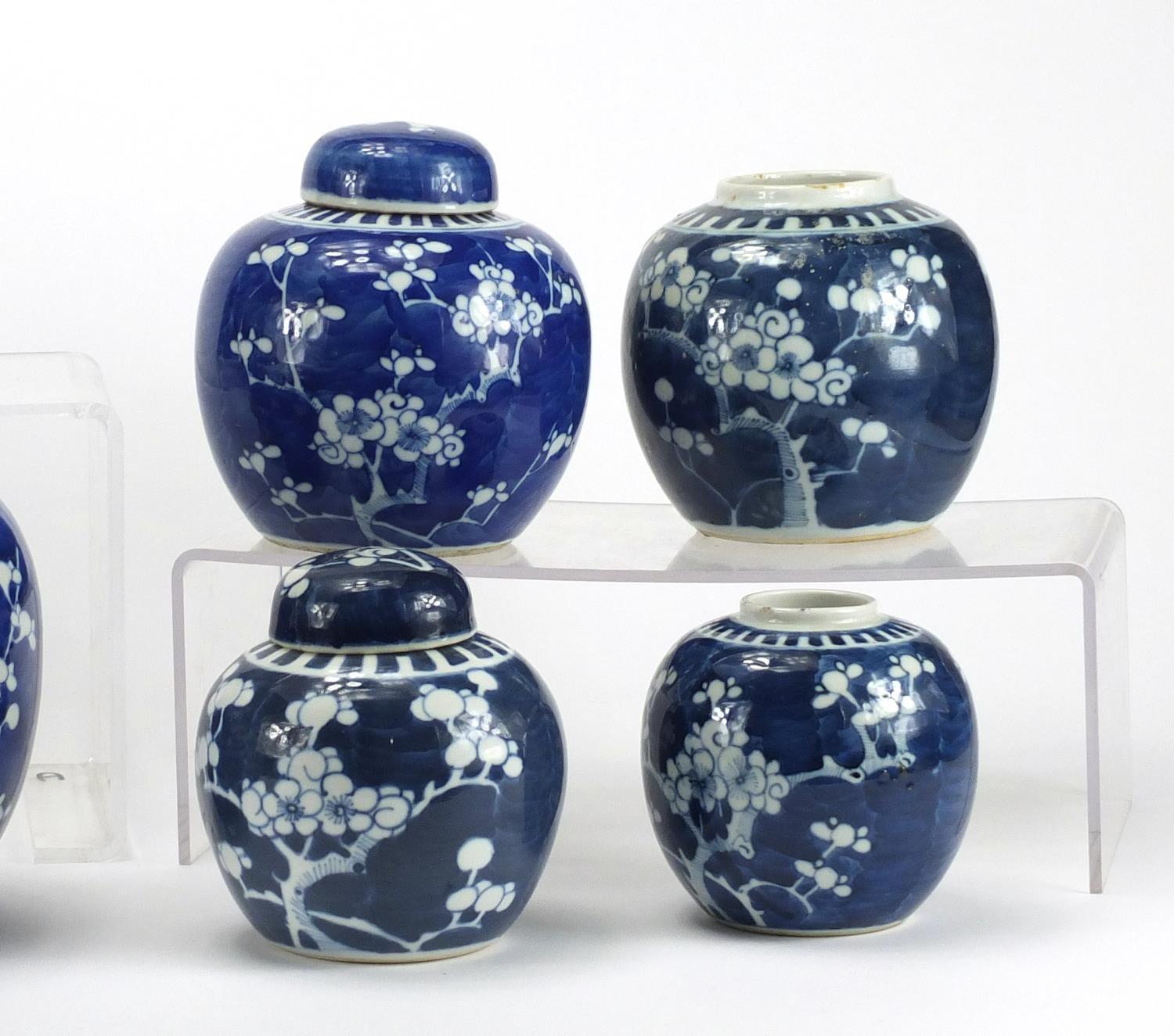 Chinese blue and white porcelain comprising a baluster vase and nine ginger jars, four with - Image 3 of 7