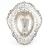 Victorian silver cartouche shaped bowl, embossed and pierced with leaves, indistinct makers mark