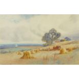 Adelaide Haslegrave - Ploughing scene with windmill, 19th century watercolour, inscribed label