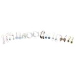 Ten pairs of silver semi precious stone earrings, approximate weight 34.0g : For Further Condition