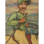 Manner of Jack Yates - Jockey on horseback, oil on canvas, framed, 38cm x 29cm : For Further