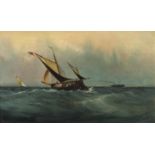 Attributed to Frederick William Meyer - Boats on choppy seas, maritime interest oil on board,