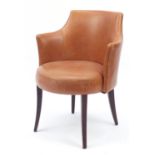 Contemporary Morgan tan leather chair on out swept tapering legs, 81cm high : For Further