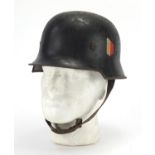 German Military interest fire police double decal helmet, with leather liner : For Further Condition