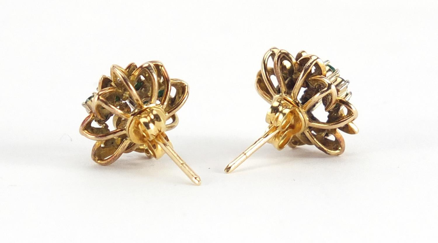 Pair of 18ct gold emerald and diamond flower head earrings, 1.4cm in diameter, approximate weight - Image 2 of 2