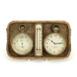 Negretti and Zambra travel set comprising a compensated barometer numbered 8439, eight day clock and